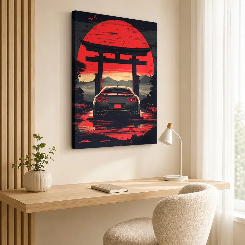 Japanese GT-R R35 Red Sports Car Canvas Painting Posters JDM Style Wall Art With Personalized Photo For Office Ideal Garage Gift