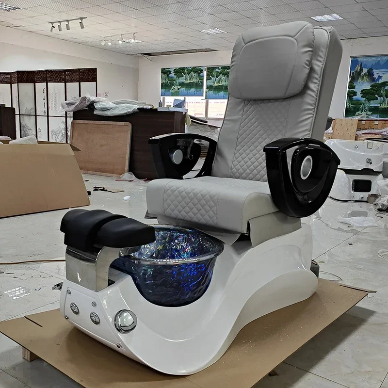 High End Grey Nail Salon Equipment Foot Spa Manicure Chair Electric Massage Reclining Pedicure