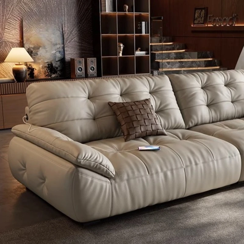 

Cloud leather sofa top layer cowhide Italian retro living room