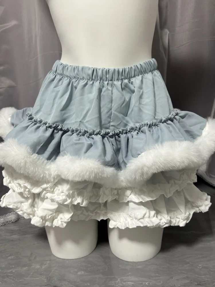 Women Cute Sweet Cake Skirt High Waist Vintage Ruffles Sexy Mini Skirts Spring Japan Lolita Kawaii Preppy Style Ball Gown Skirt