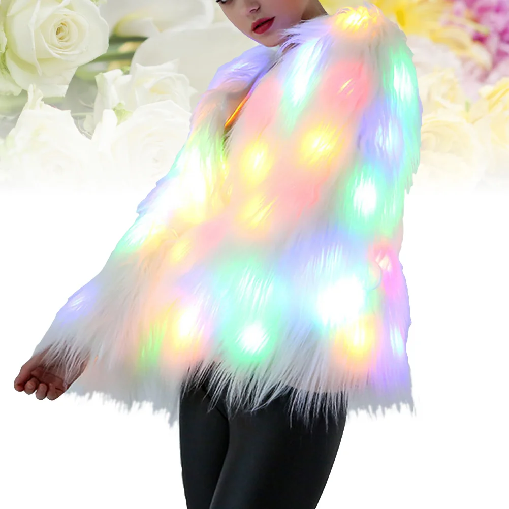 Manteau Lumineux LED en Fourrure pour Femme, Vêtements d'Extérieur de Noël