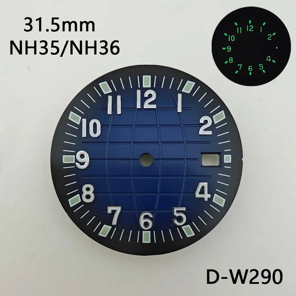 31.5mm NH35 Dial Watch Dial with Date Window, Gradient Color, Green Lume, Earth Design, Custom Logo