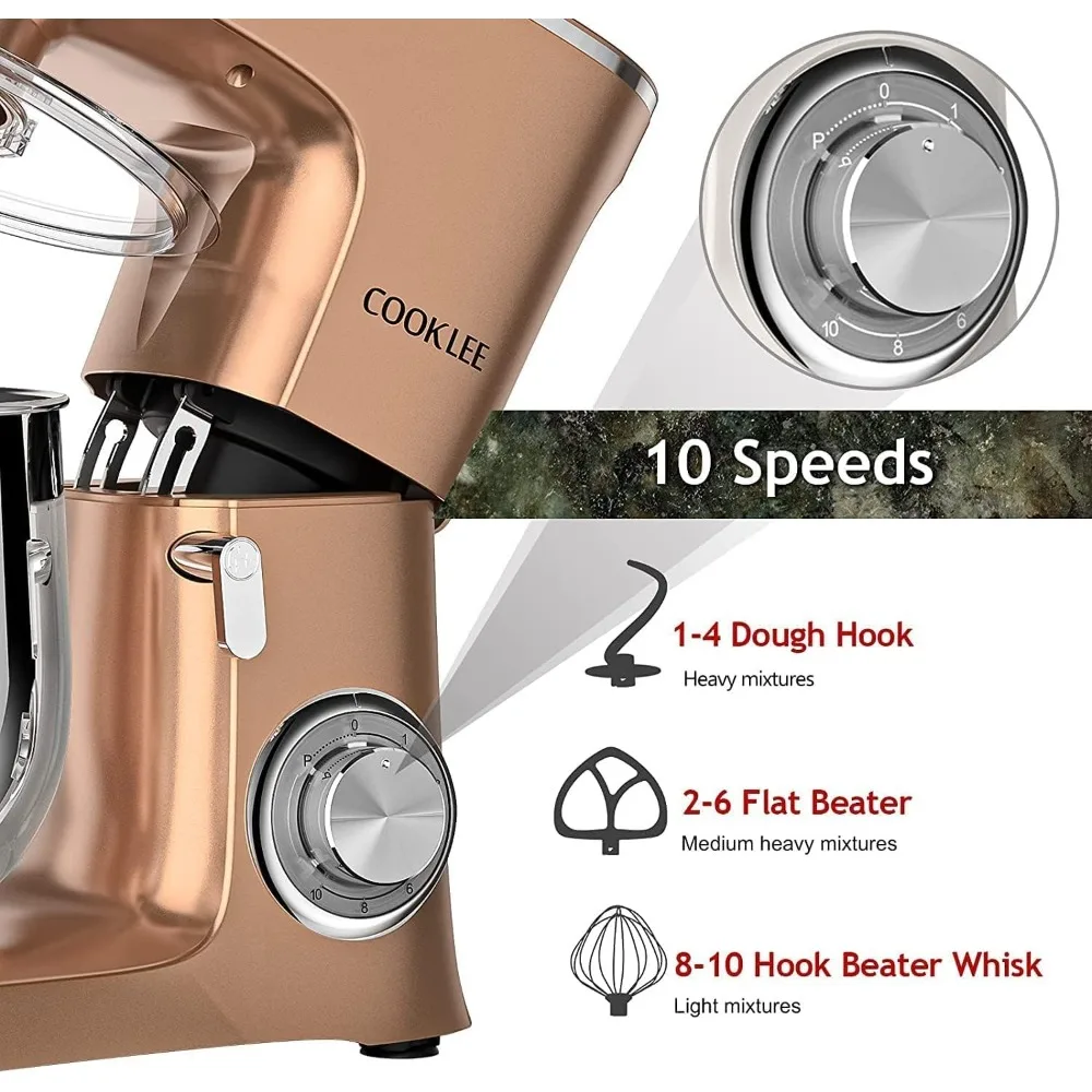 

Stand Mixer, 9.5 Qt. 660W 10-Speed Electric Kitchen Mixer with Dishwasher-Safe Dough Hooks, Flat Beaters