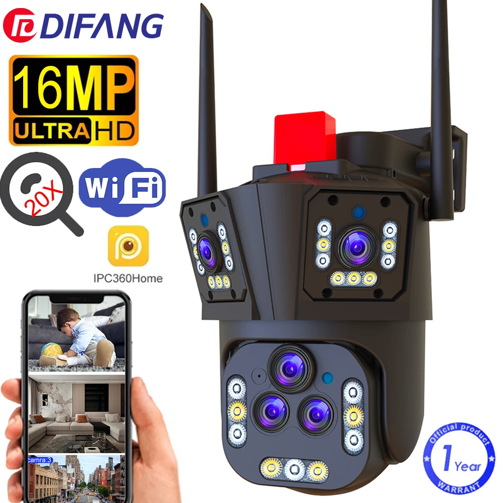 

DIFANG 20X Zoom WiFi Security Camera Outdoor, Motion Detection, Color Night Vision, two-way audio, 360° wireless WiFi PTZ Camera