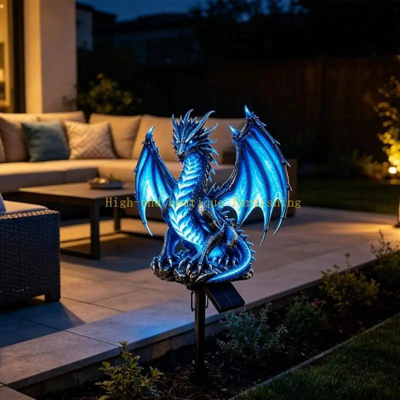 L9NB Resin Dragon Lawn Lamp with Solar Panel and Soil Pick, Outdoor Dragon Stake Light for Garden Use and Dragon Fan Gifts for