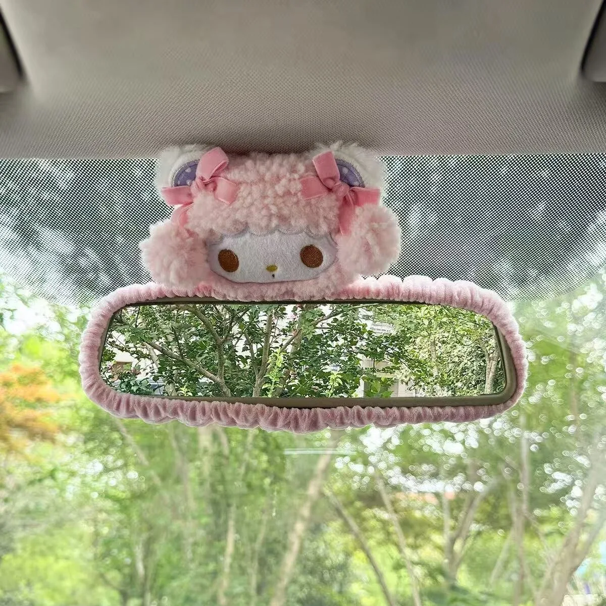 Pink Melody Car Rearview Mirror Cover Cute Car Interior Cartoon Car Reversing Mirror Cover Decoration