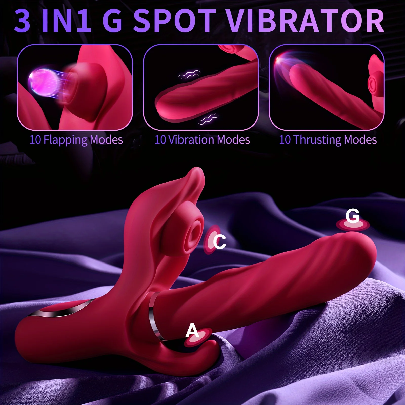 Thrusting Dildo Vibrator G-Spot Rabbit Vibrator Clitoral Stimulator For Women 3 In 1 Thrusting Slap Vibrating Sex Toys For Women