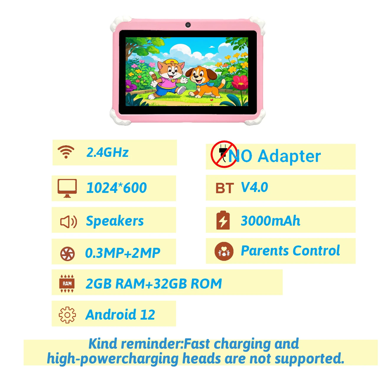 Deeply Loved by Children 7inch Tablets, the Latest Best-Selling Models, Android Systems, Supports Wifi and Dual Camera Functions, Parents to Control Establish Safety Internet Environments, Choose Two Colors, Beloved Gifts for Children, Not Configurated Plugs