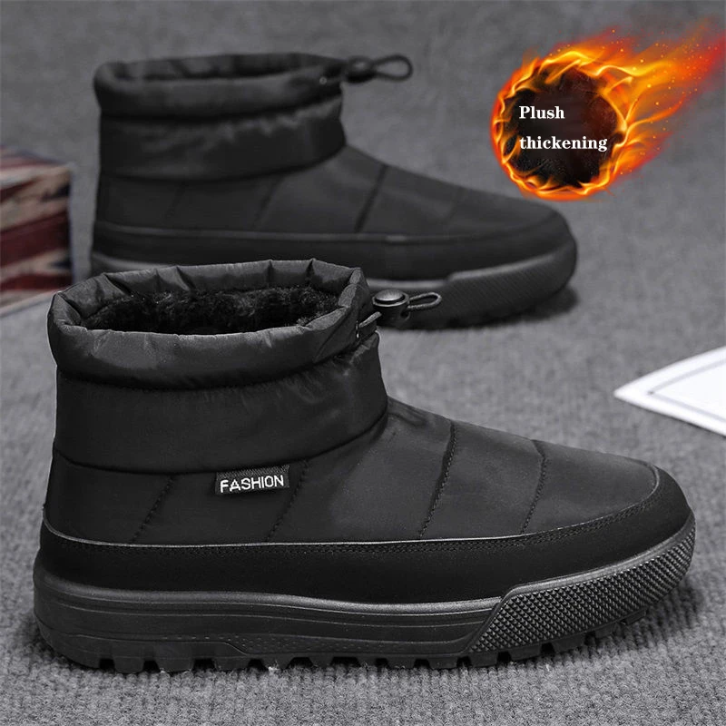 Outdoor Snow Boots Men Winter Fur One Waterproof Martin Boots Padded Warm Cotton Shoes