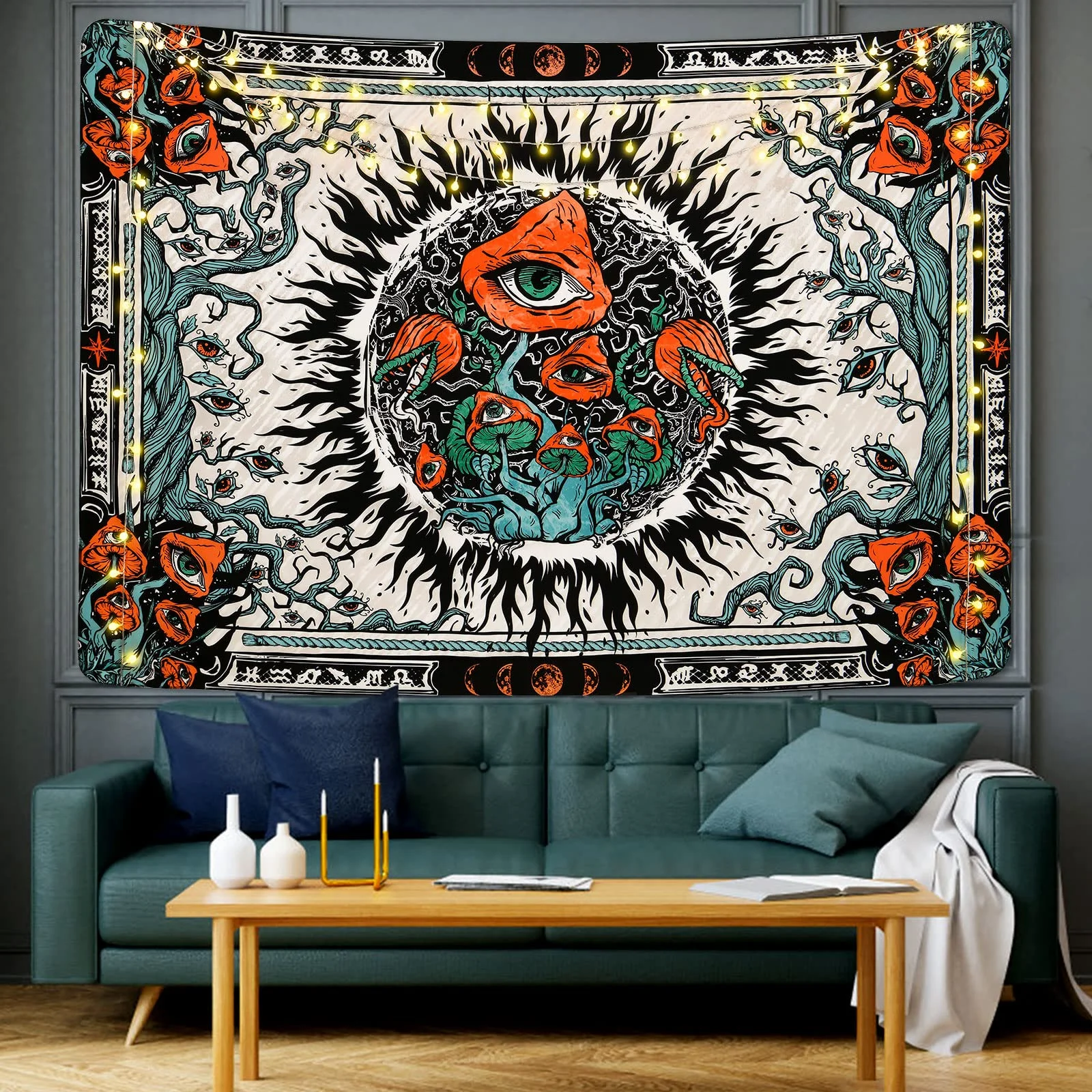 VIKAMA Bohemian Tapestry  Psychedelic Eye-Burning Sun Mushroom Wall Hanging Perfect Hanging Decor for Bedrooms & Dorm