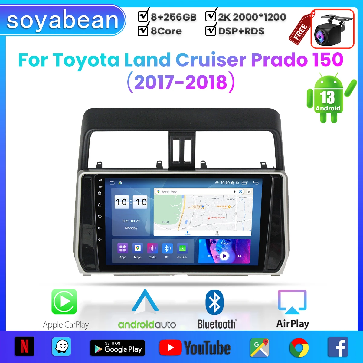 

Android 13 Car Radio for Toyota Land Cruiser Prado 150 2017-2018,10inch Multimedia Player with 4G WiFi Car Carplay & 2Din GPS