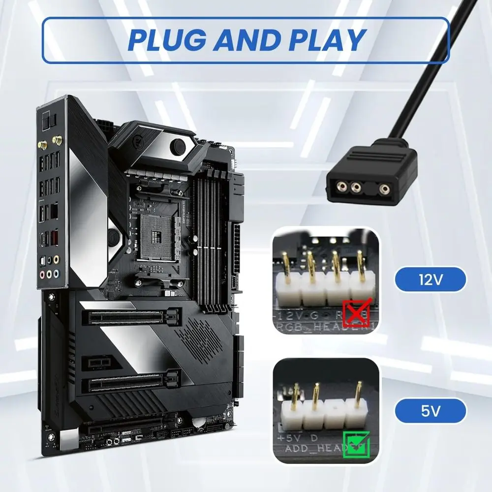 Professional 12V/5V ARGB Extension Cable Female to Female 3Pin RGB Splitter Cord Universal Computer Case Fans Adapter PC Build