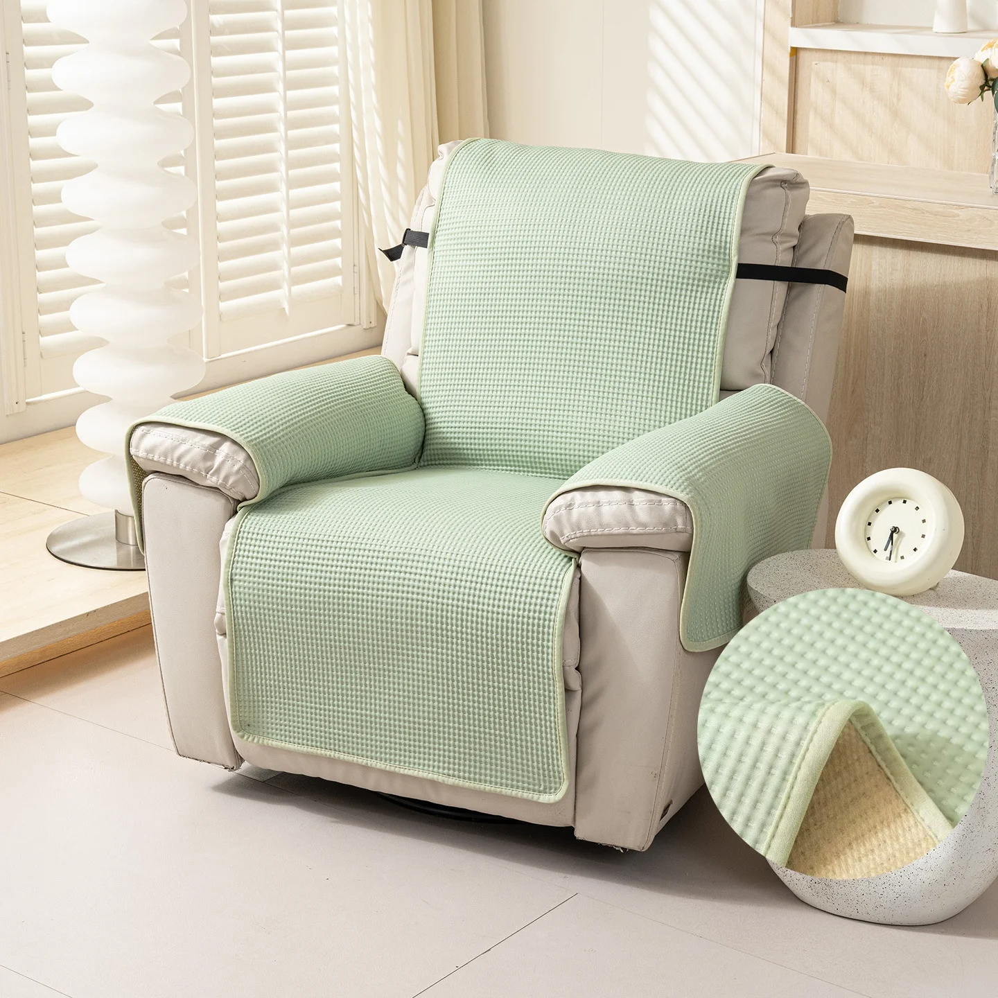 Waffle Ice Silk Cooling Seat Cushion Pad Full Coverage Non-slip Single Electric Recliner Sofa Cover Stain Resistant Slipcovers