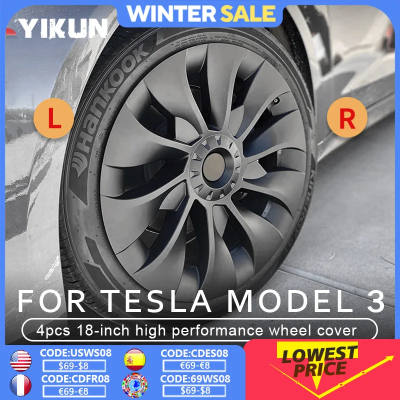 4PCS 18 Inch Wheel Cover for Tesla Model 3 Performance Replacement Hub Cap Automobile Full Rim Cover Accessories 2018-2023