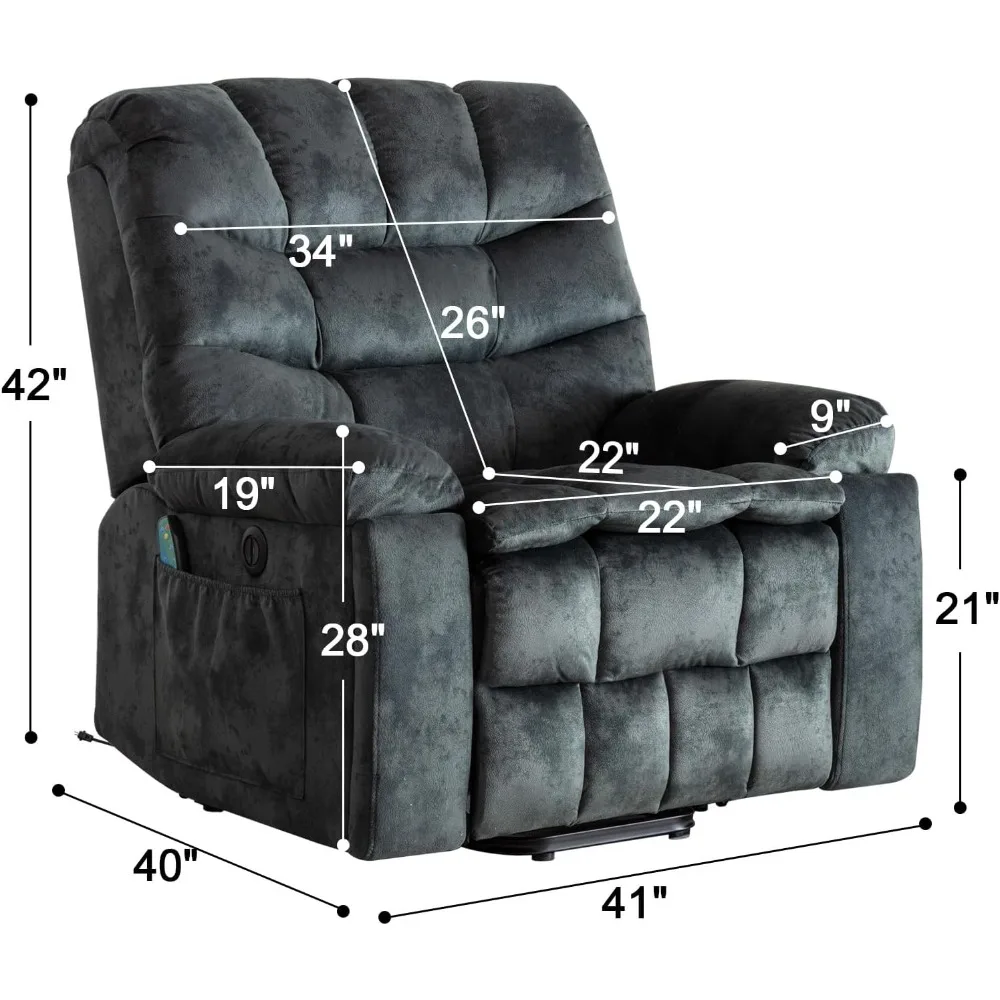 Large Power Lift Recliner Chairs with Massage and Heat for Elderly, Heavy Duty and Safety Motion Reclining Mechanism Electric