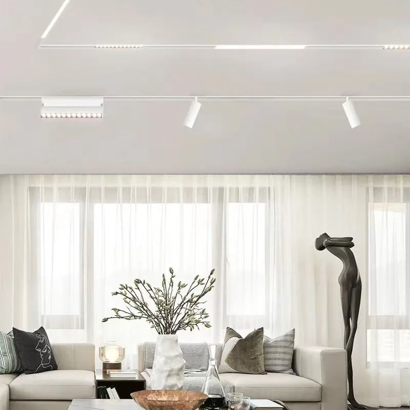 XMQWL-luces de pista magnéticas modernas para sala de estar, foco LED empotrado, iluminación sin luz principal, serie de lámparas de rejilla