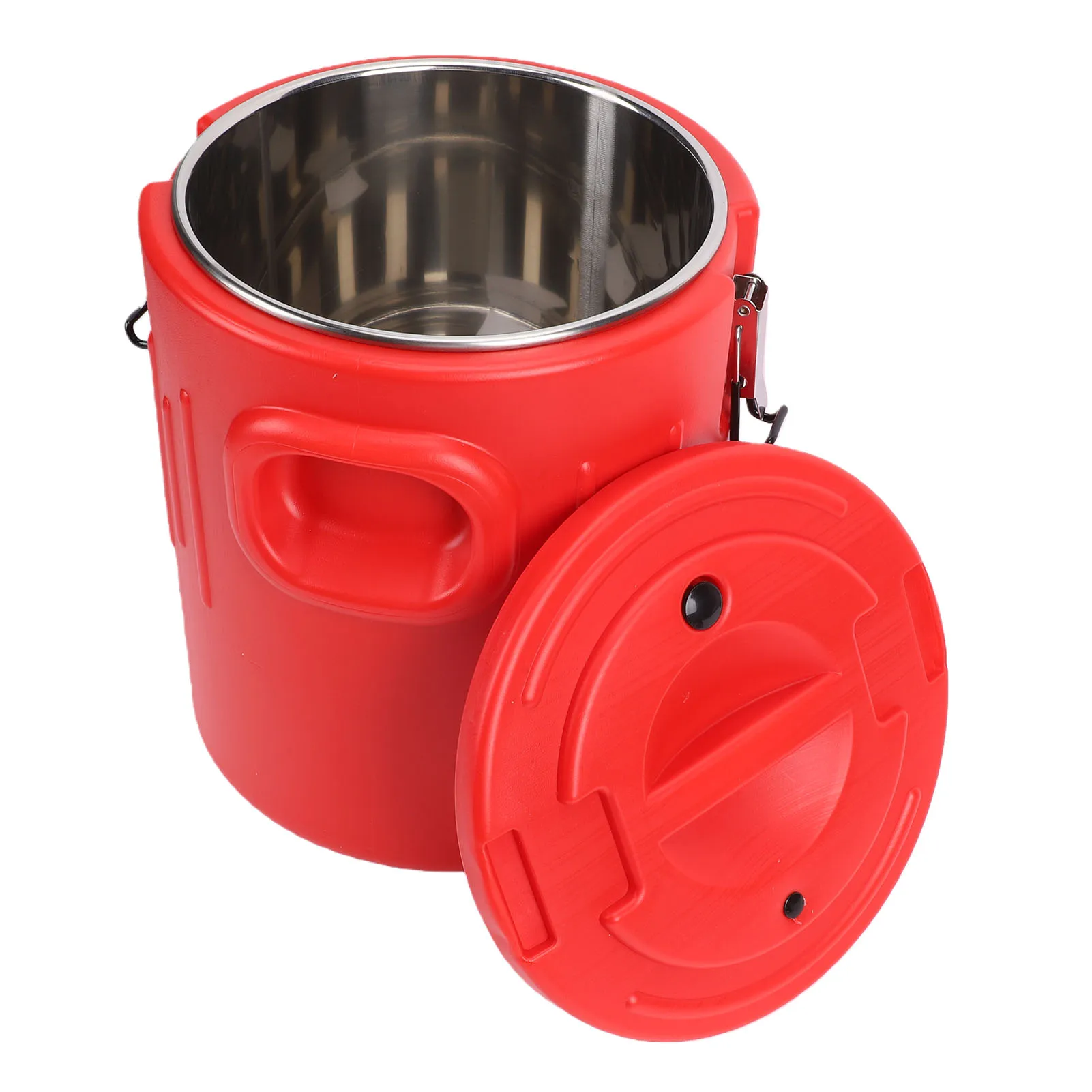 20L Insulated Food Container with 2 Buckle Rings Portable Ice and Hot Drink Stainless Steel Bucket for Canteen Hotel Home Red