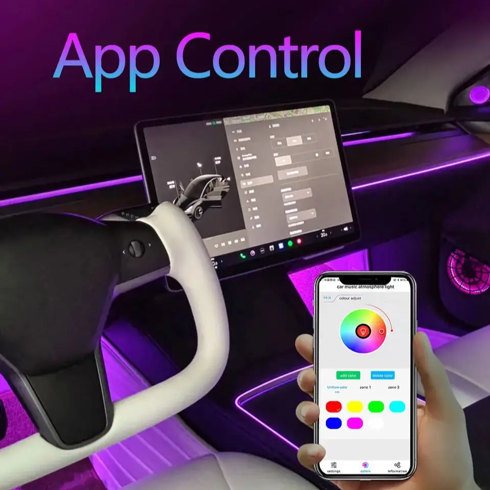 Tesla Atmosfera Light para Model 3 Y, LED especial, RGB, escultura radiante, 512 cores, Mobile App, tela do veículo, controle de cores