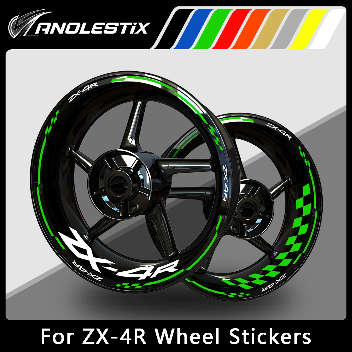 

AnoleStix Reflective Motorcycle Wheel Sticker Hub Decal Rim Stripe Tape For ZX-4R ZX4R