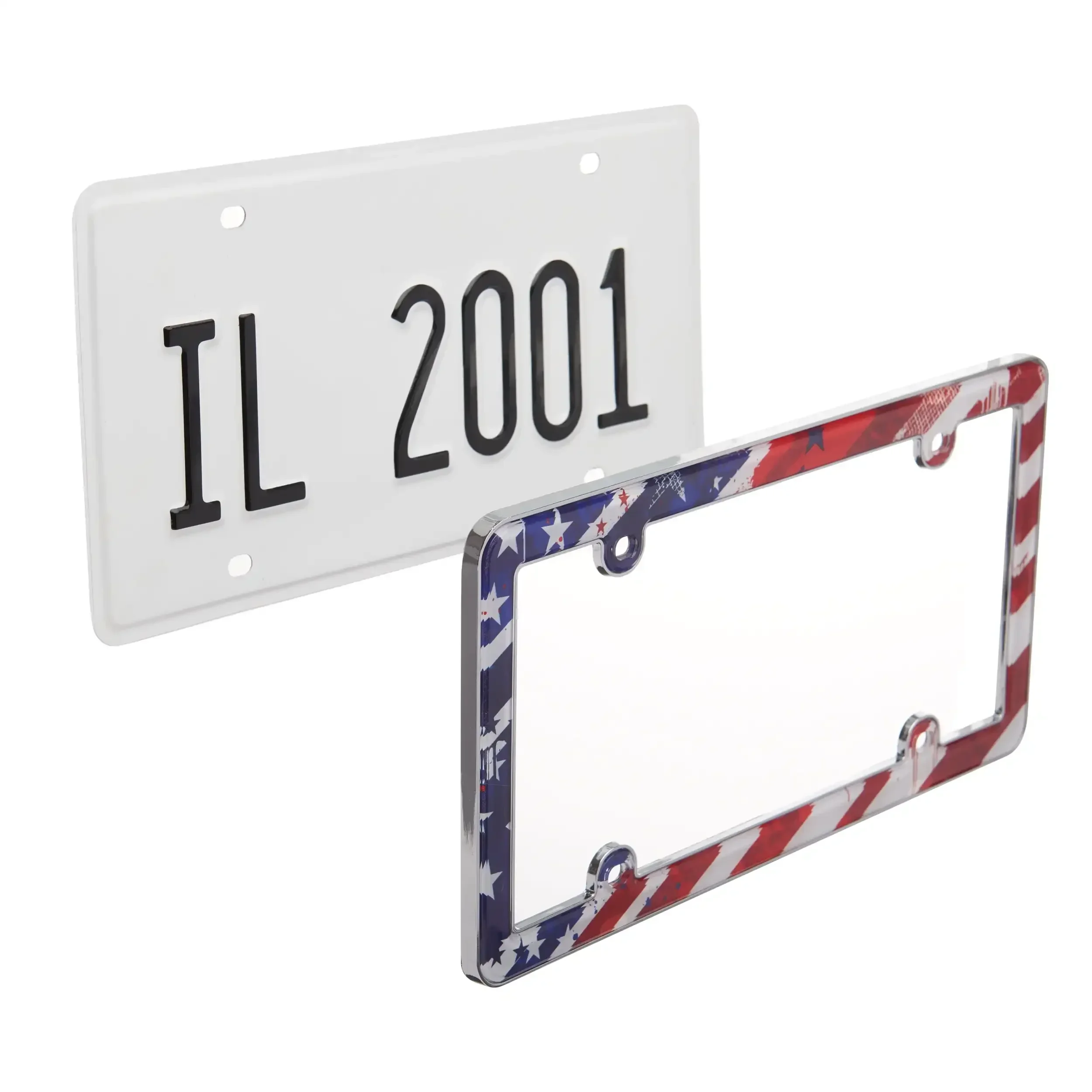 Nummernschildrahmen aus Metall, Stil amerikanischer Flagge, langlebig, Rundumschutz, Standardgröße, waschbar.