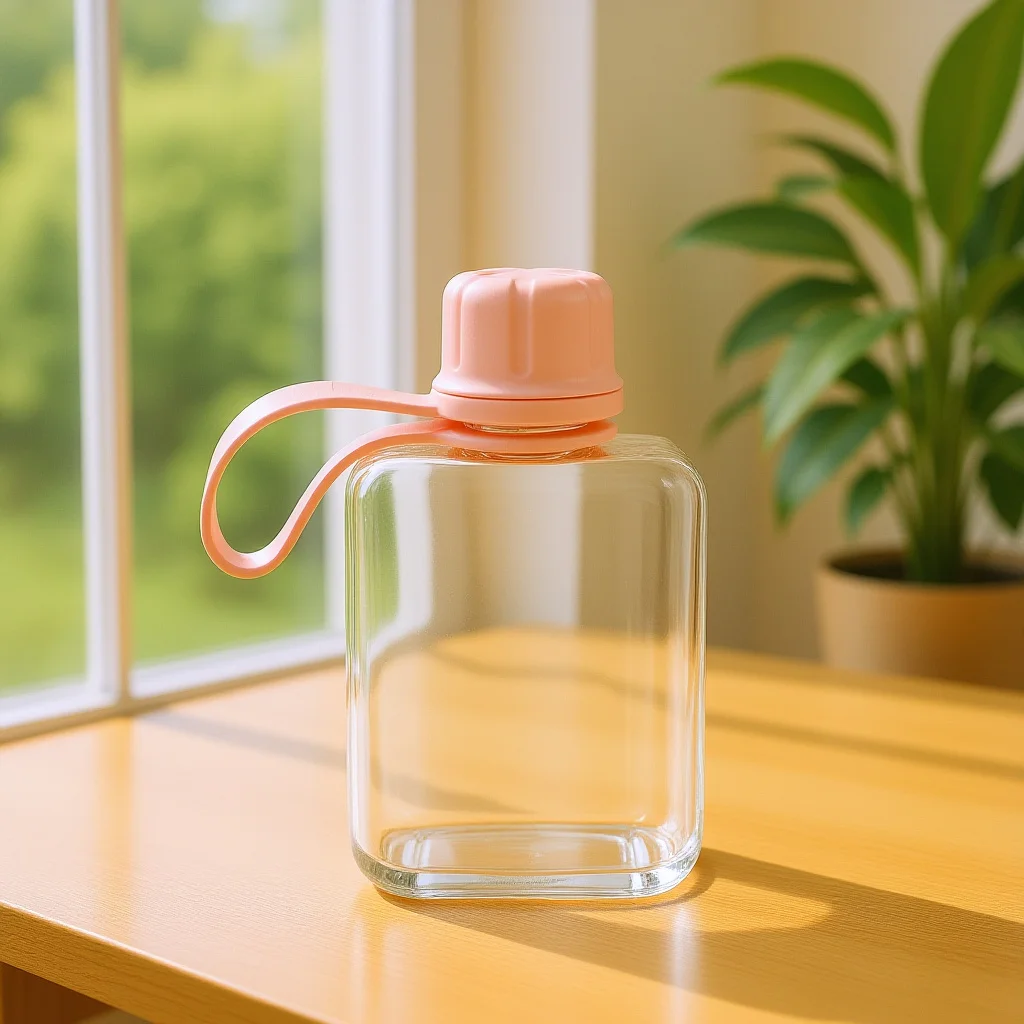 

240Ml Portable Flat Water Bottle Reusable Lightweight Leakproof Slim Design For Purse Travel Hiking Pink Transparent Cup Camping