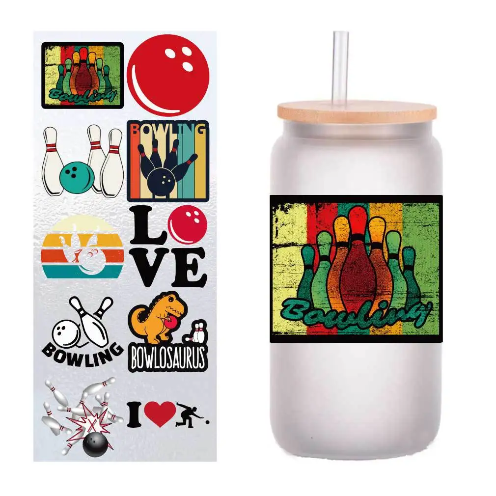 

10 sheets of four-inch cartoon color bowling ball UV transfer stickers crystal label glass glass sticker customization