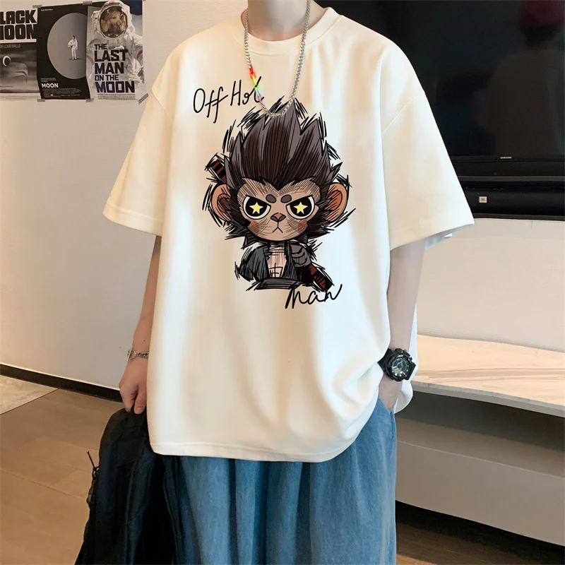 Men's T shirts Cotton Apricot 4XL Mens Summer Wear Oversized T-Shirt Anime Print Funny Casual Tee Shirts Male Clothes Big Size