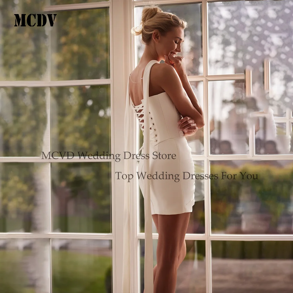 Short Backless Wedding Dresses With Ribbons Pleat Satin Civil Wedding Reception Dress 2026 Simple Bride Party Gowns Customized