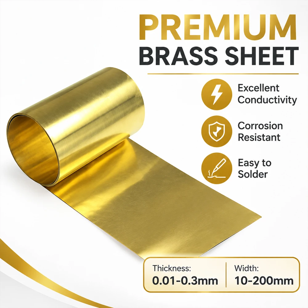 1-3Pcs Brass Foil Plate Shim Sheet 0.01-0.3mm Thick, 10-200mm Wide Metal Sheet for DIY Crafts Jewelry Gasket Model Making