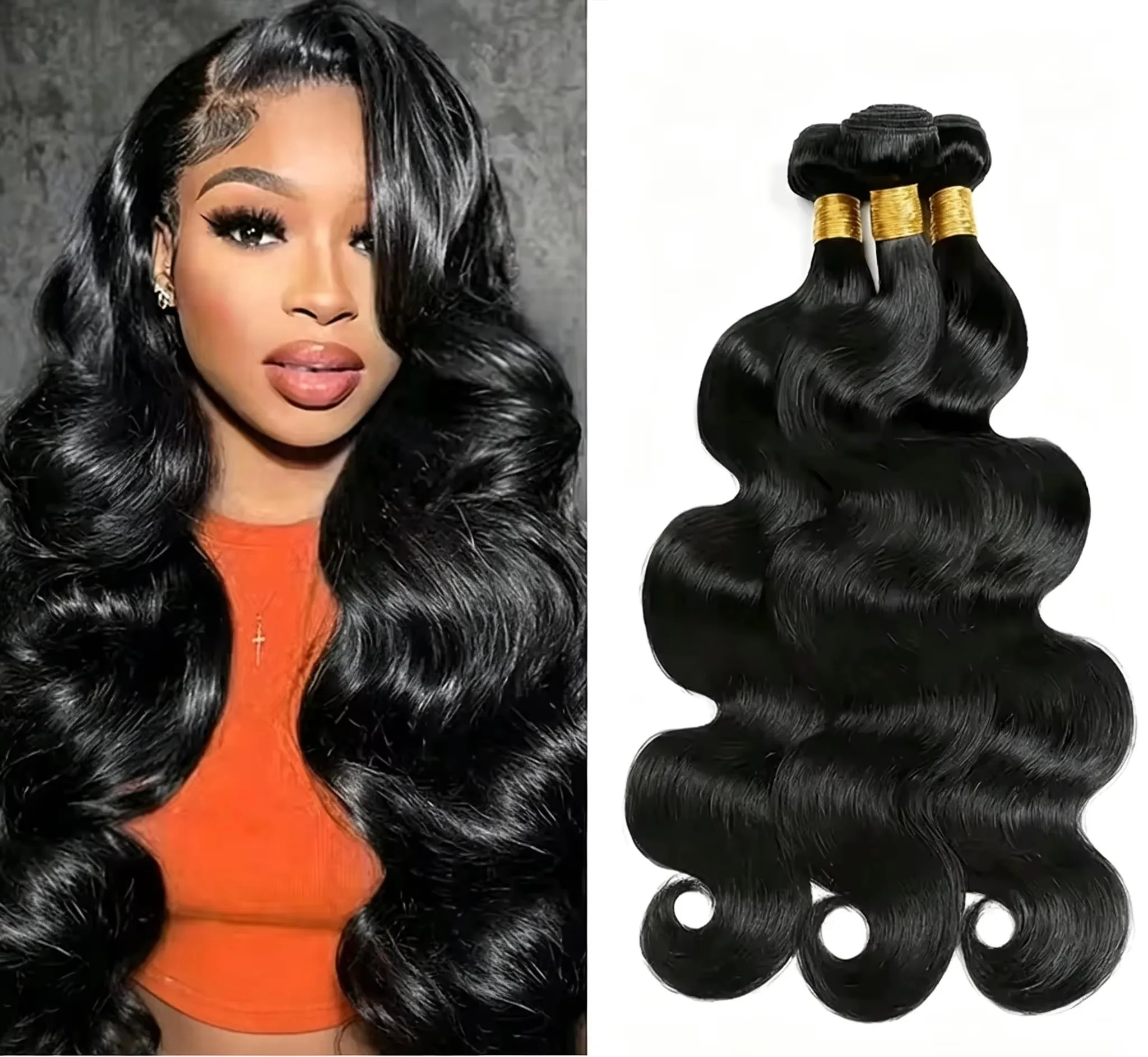 40 Inch Body Wave Hair Bundles 100% Human Hair Long Size Unprocessed Brazilian Virgin Remy Hair Double Drawn Wavy Weave Hair Extensions