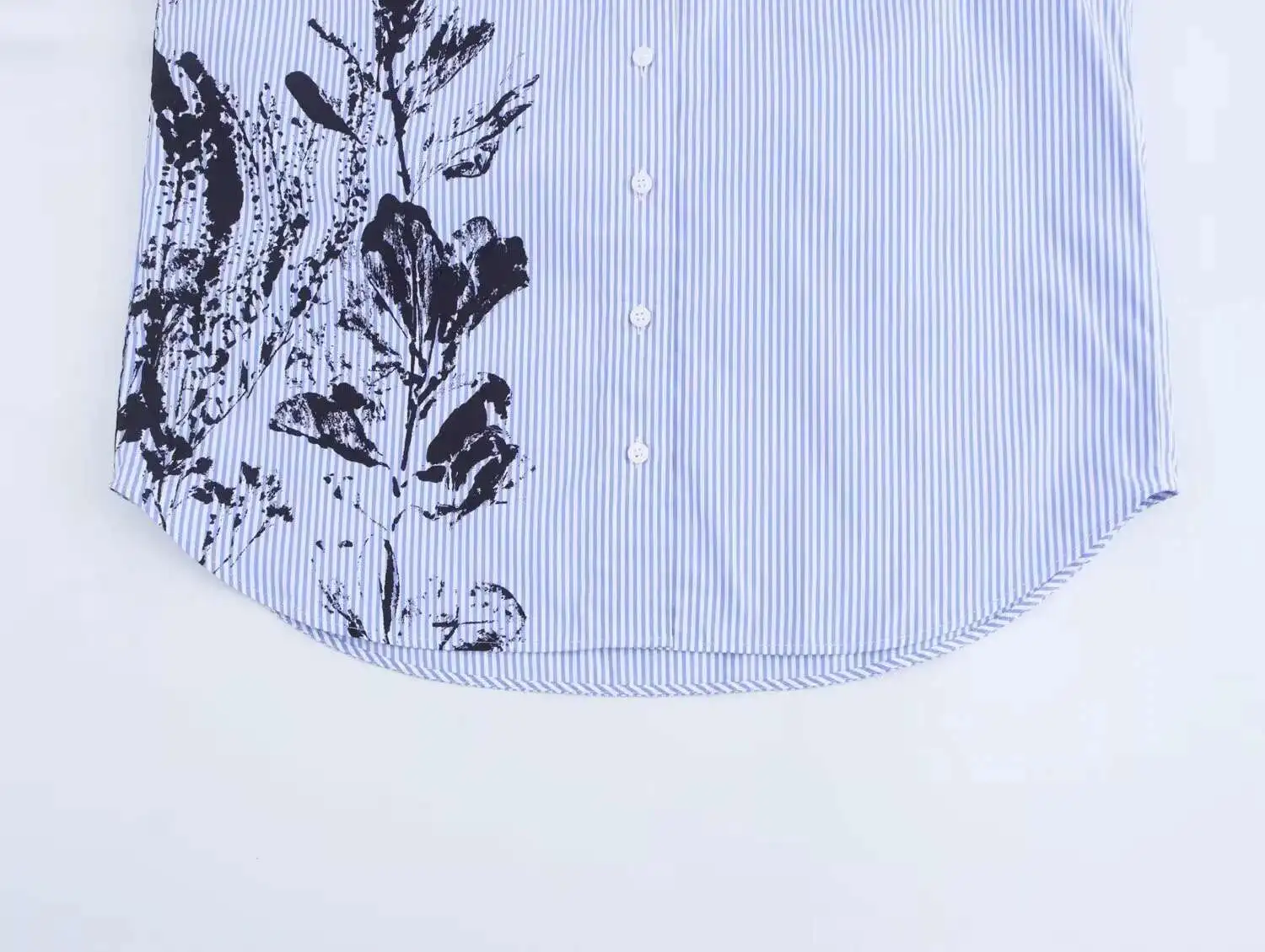 Maxdutti Minimalist Ral 프린트 블루 스트라이프 봄 2025 긴팔 루즈 피트 셔츠 블라우스 여성상의