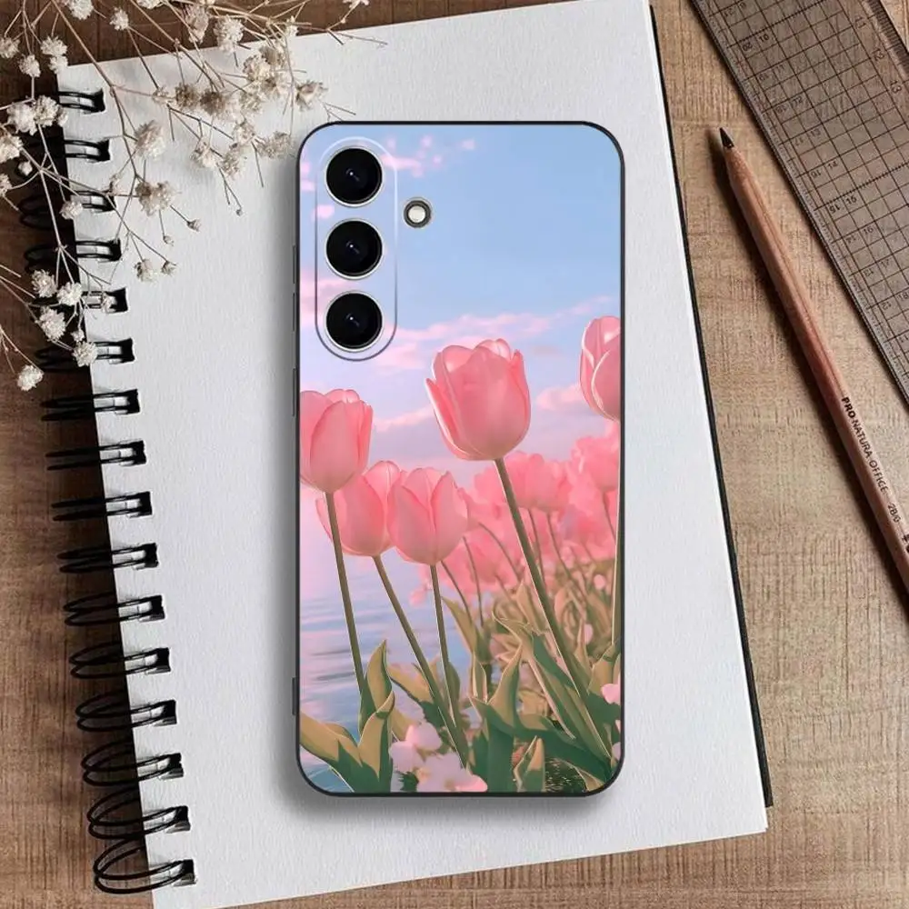 삼성 갤럭시 A73,A72,A71,A70,A53,A52,A51용 T-튤립 전화 케이스, 부드러운 실리콘 블랙 커버