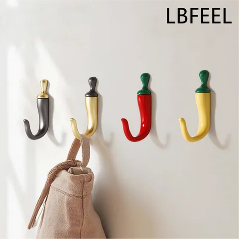 Lindo gancho de pared de pimiento, perchero de aleación de Zinc, ganchos para toallas de baño de oro rojo, gris, montaje en pared, decoración artística de verduras LBFEEL