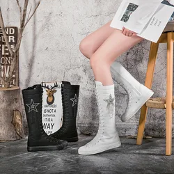 Tênis kobiety obuwie damskie płótno Boot Casual płaskie buty cekiny frędzle Zipper Boot wygodne wulkanizowane trampki Femme Zapatos