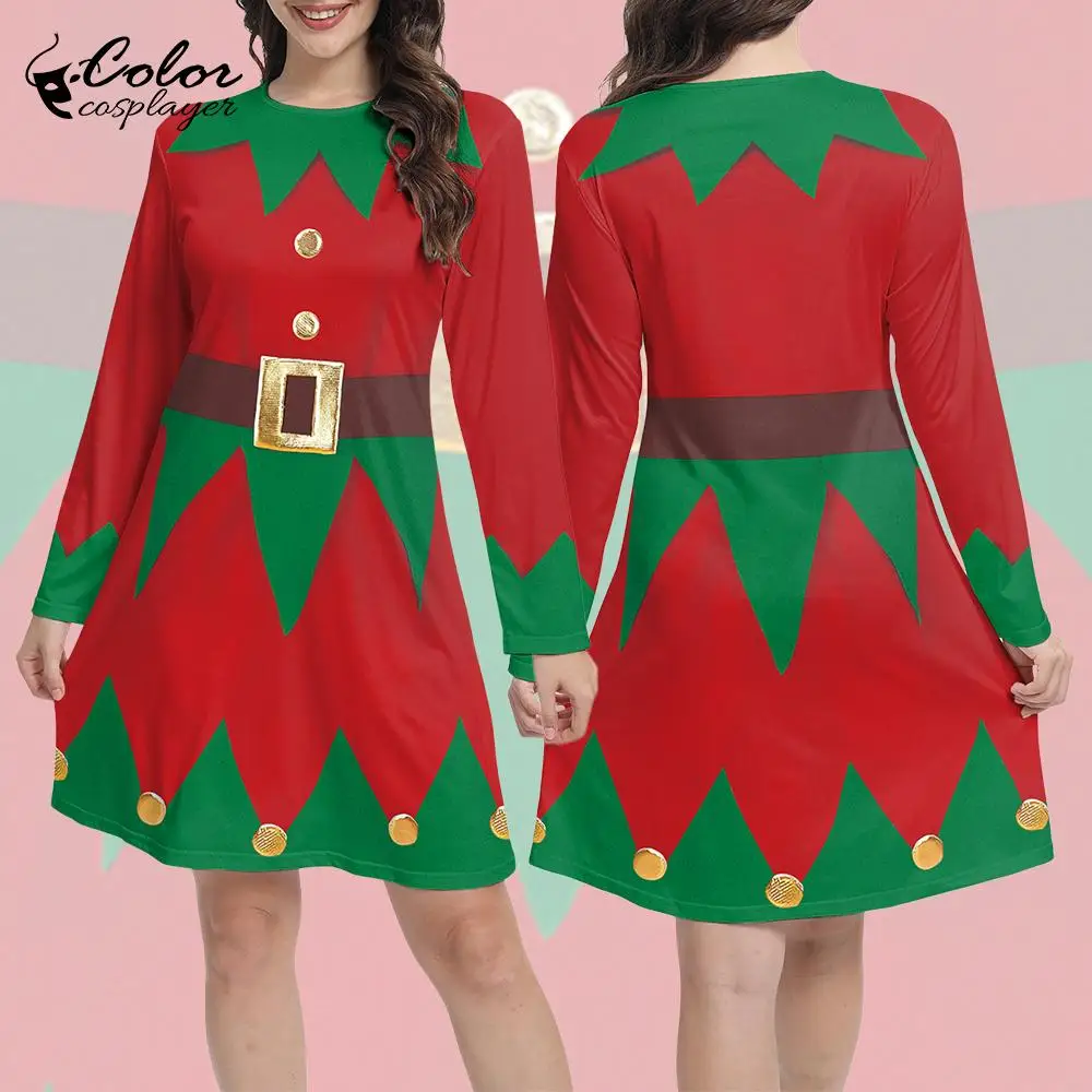 

Color Cosplayer Red Elf Dress Women Christmas Dress Party Gown Santa Claus Cosplay Costume St. Patrick's Day Party Carnival Robe