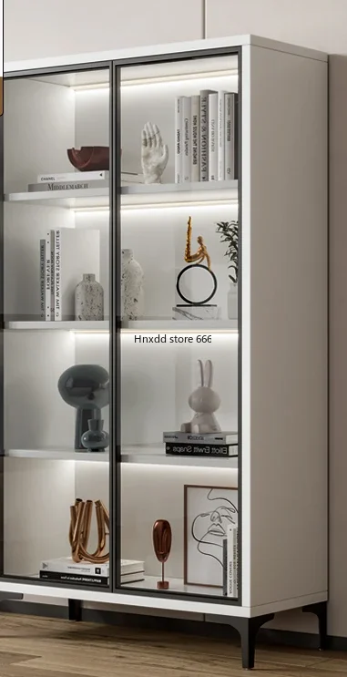 Dust-proof bookcase with glass door figure display cabinet light luxury storage against the wall