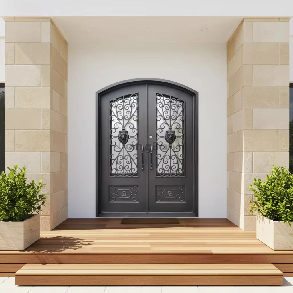 Custom antique wrought iron entrance door handmade from classic steel for villa elegant entrance door decoration