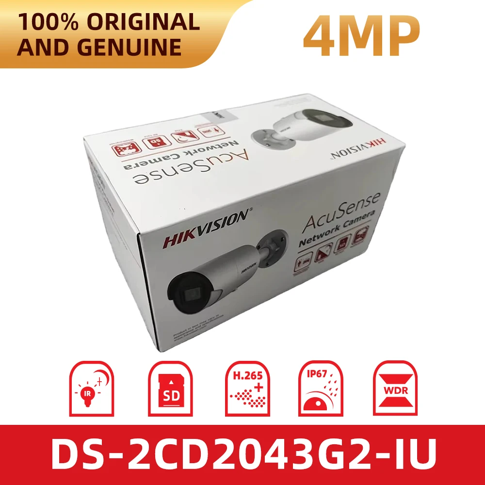 Original Hikvision DS-2CD2043G2-IU 4MP Outdoor IP Camera PoE H.265+ IR Night Vision Built-in Microphone Waterproof CCTV Camera
