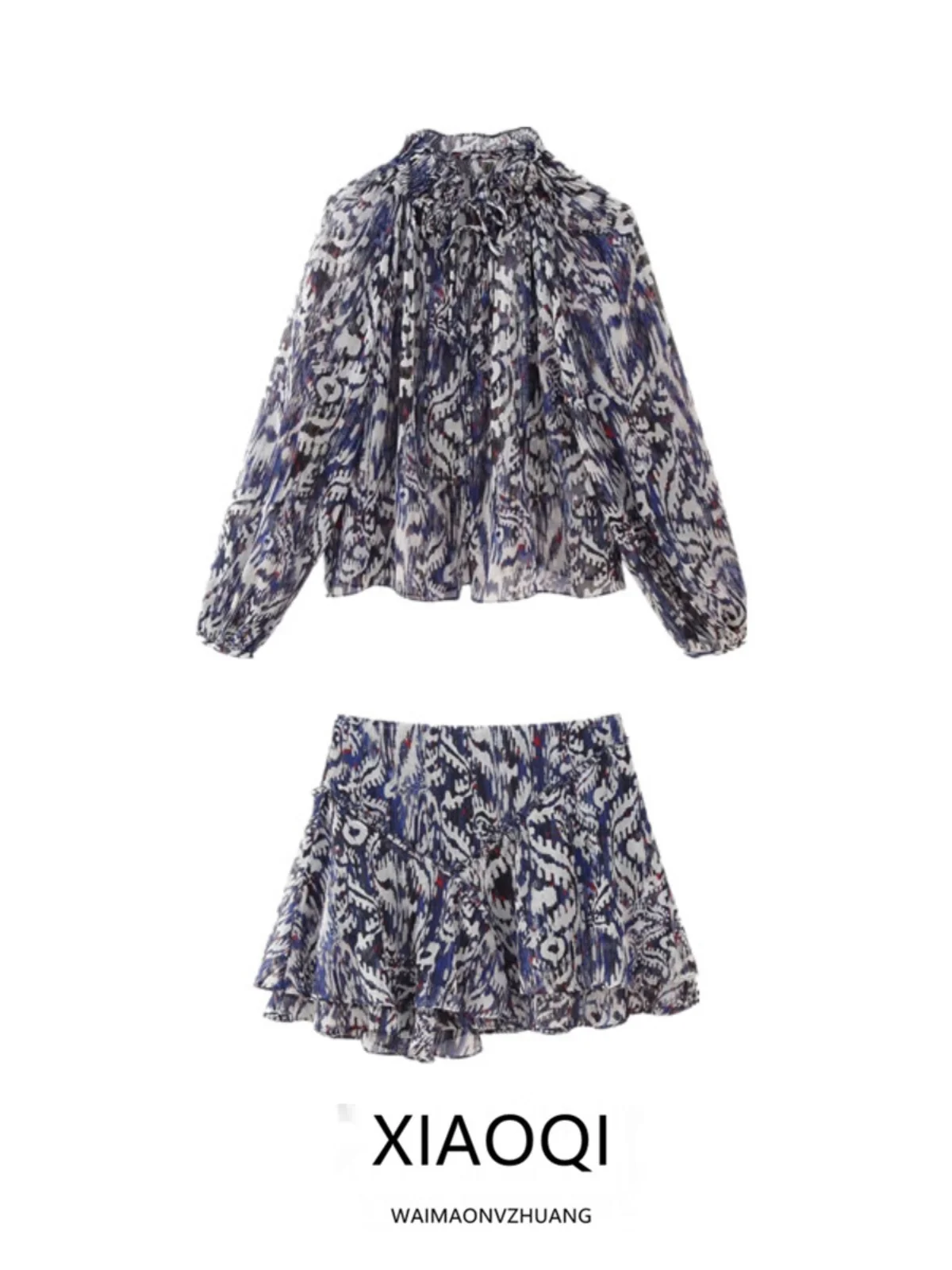 Printemps 2024 ample gonflé Sve métal couleur imprimé Blouse Faionable femmes vêtements Ensemble adapté aux idées 25-35