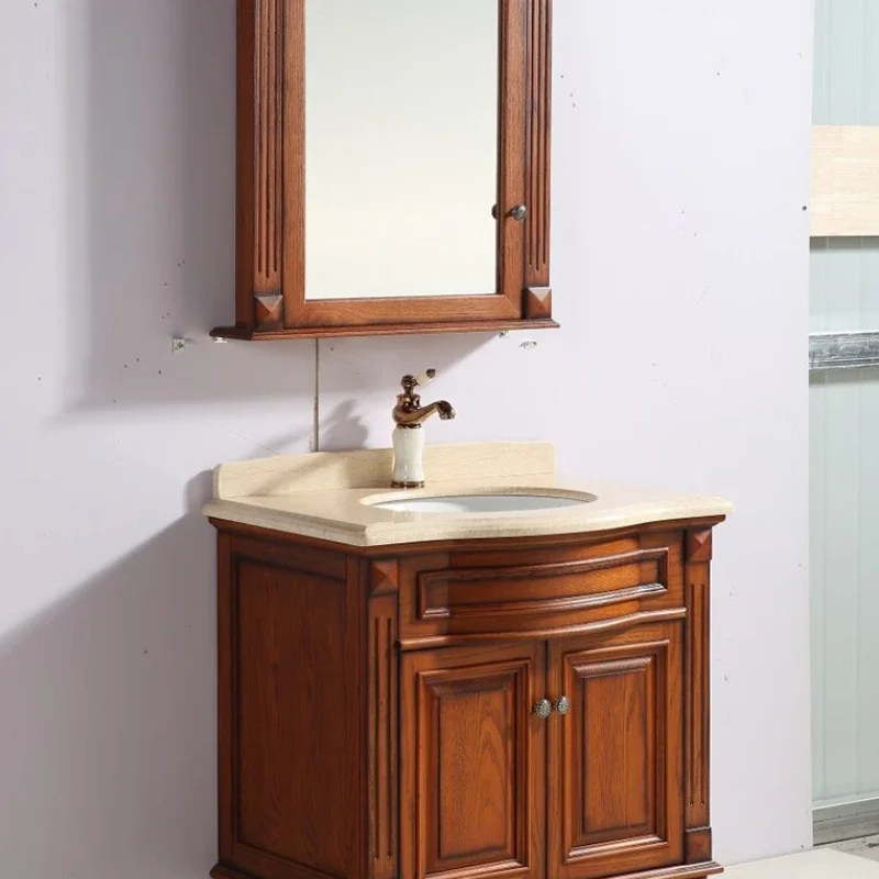 American bathroom cabinet, red oak bathroom cabinet, hand wash basin cabinet combination, new Chinese mirror cabinet