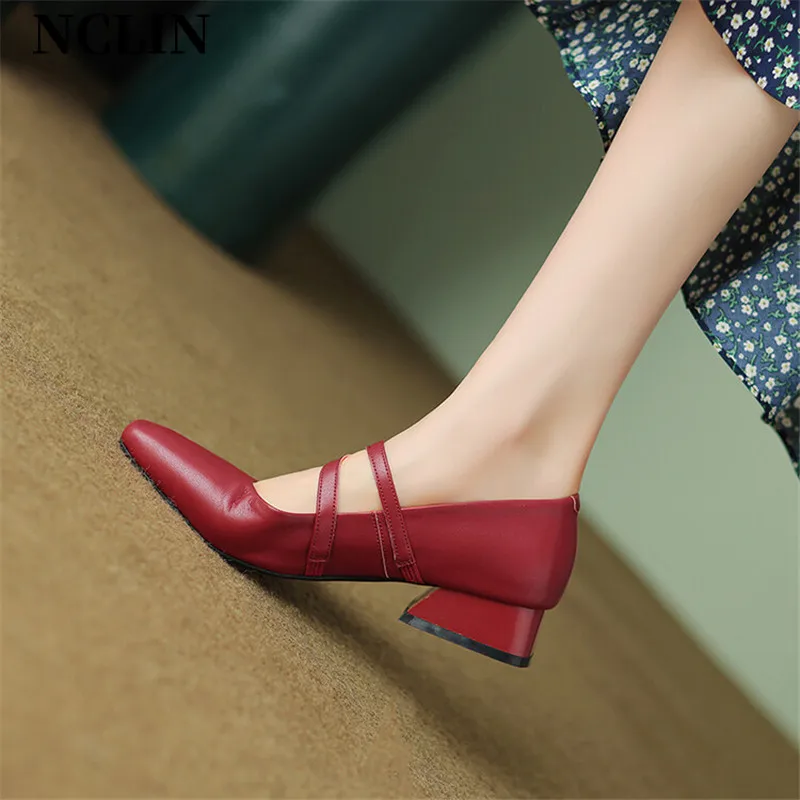 2024 musim semi/musim gugur Square Toe dangkal wanita Pumps Chunky Heels Mary Jane sepatu untuk wanita tumit rendah sepatu wanita Zapatos De Mujer