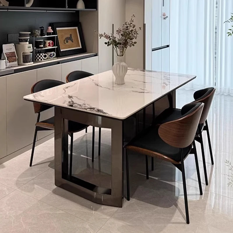 Italian minimalist light luxury rectangular rock slab dining table and chairs, small household size, good storage