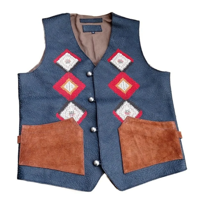 Genuino 100% pelle di pecora cappotto di pelliccia Totem diecimila ago ricamo americano retrò stile occidentale spessa gilet di mucca per me