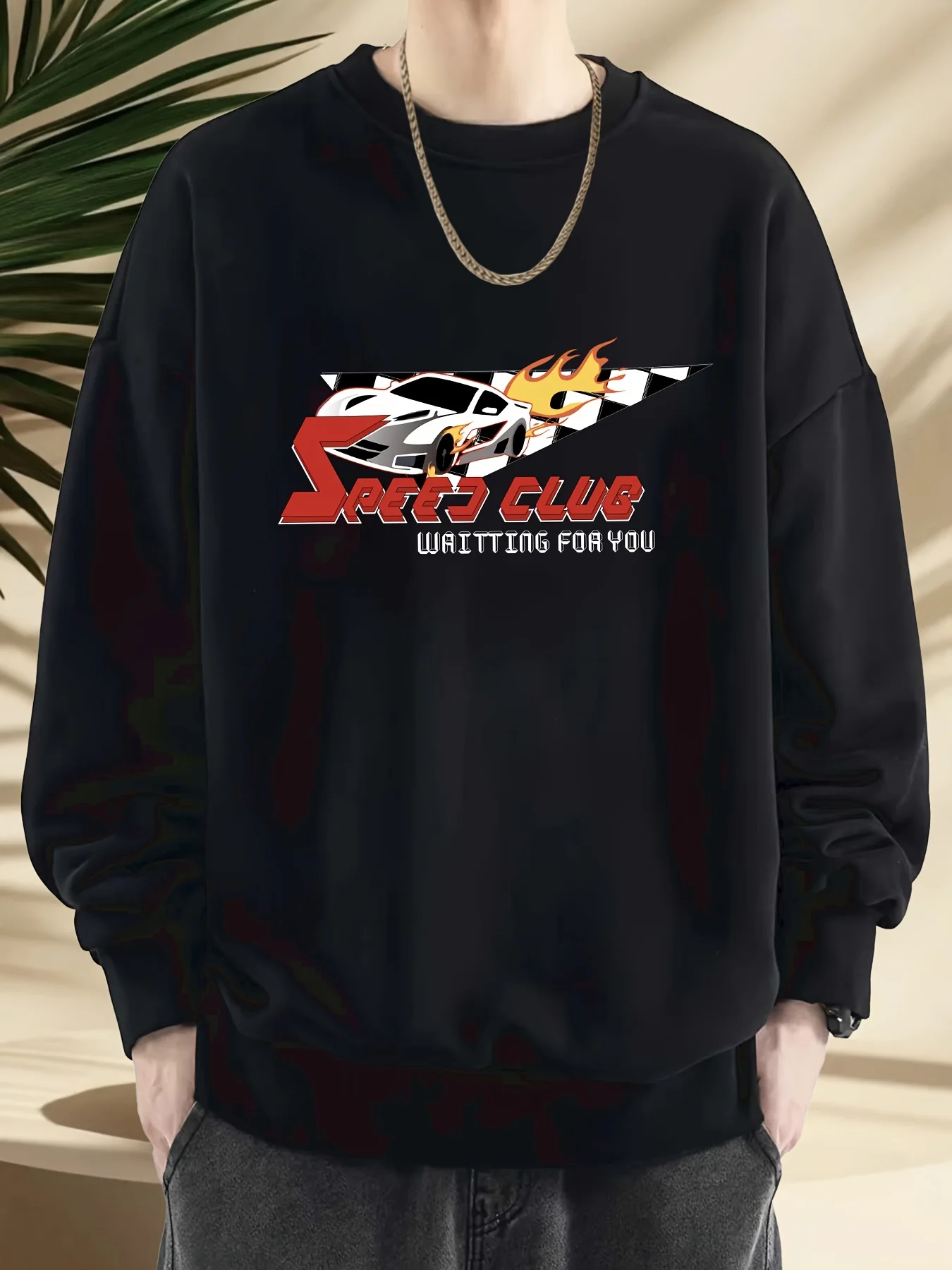 

Speed Club Waitting For You, мужская спортивная рубашка большого размера с круглым вырезом и открытыми плечами с гоночным принтом, толстая и свободная.