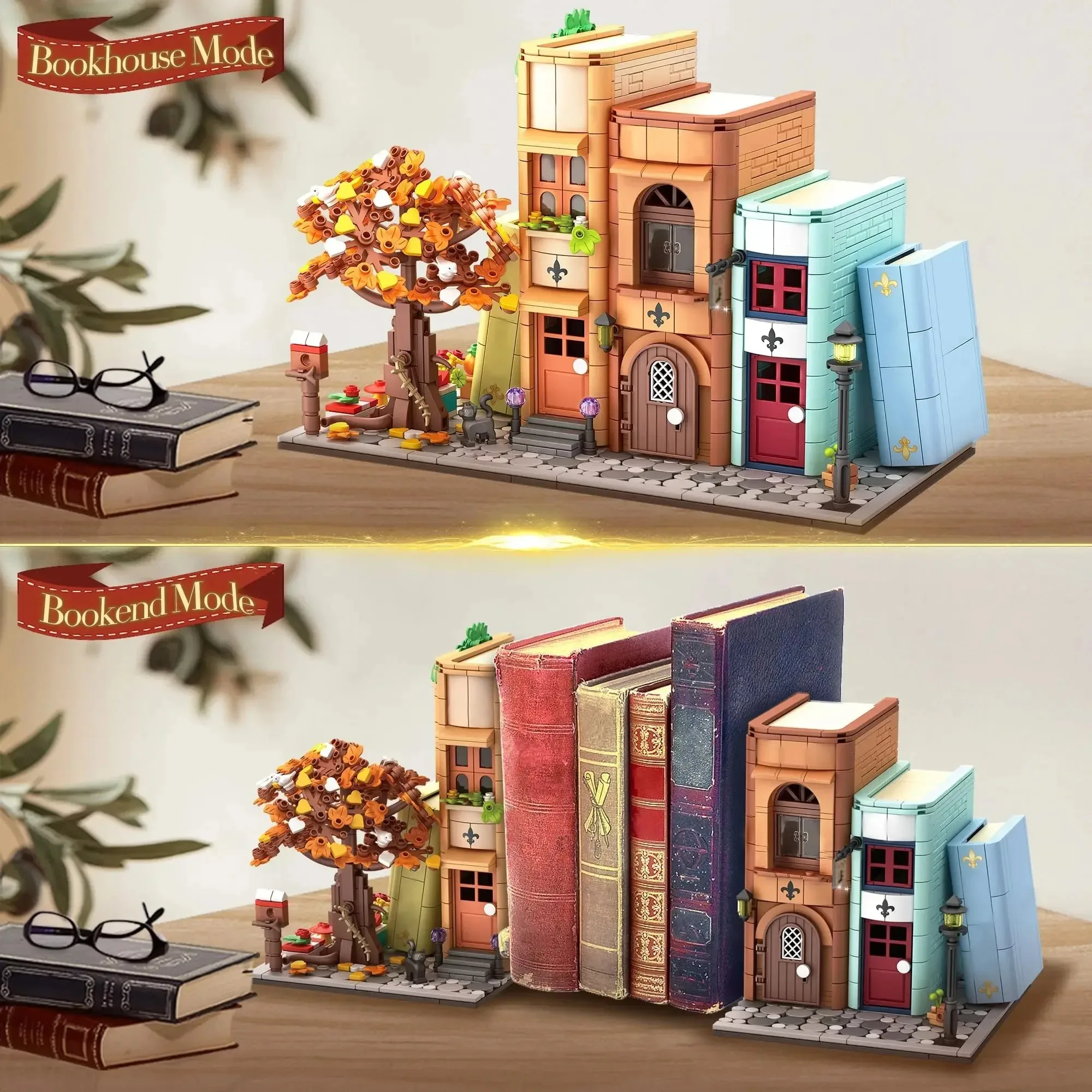 1488PCS Creative Expert Modular Buildings Magic Bookends House Bookshelf Model Building Blocks DIY Puzzle Toys Christmas Gift