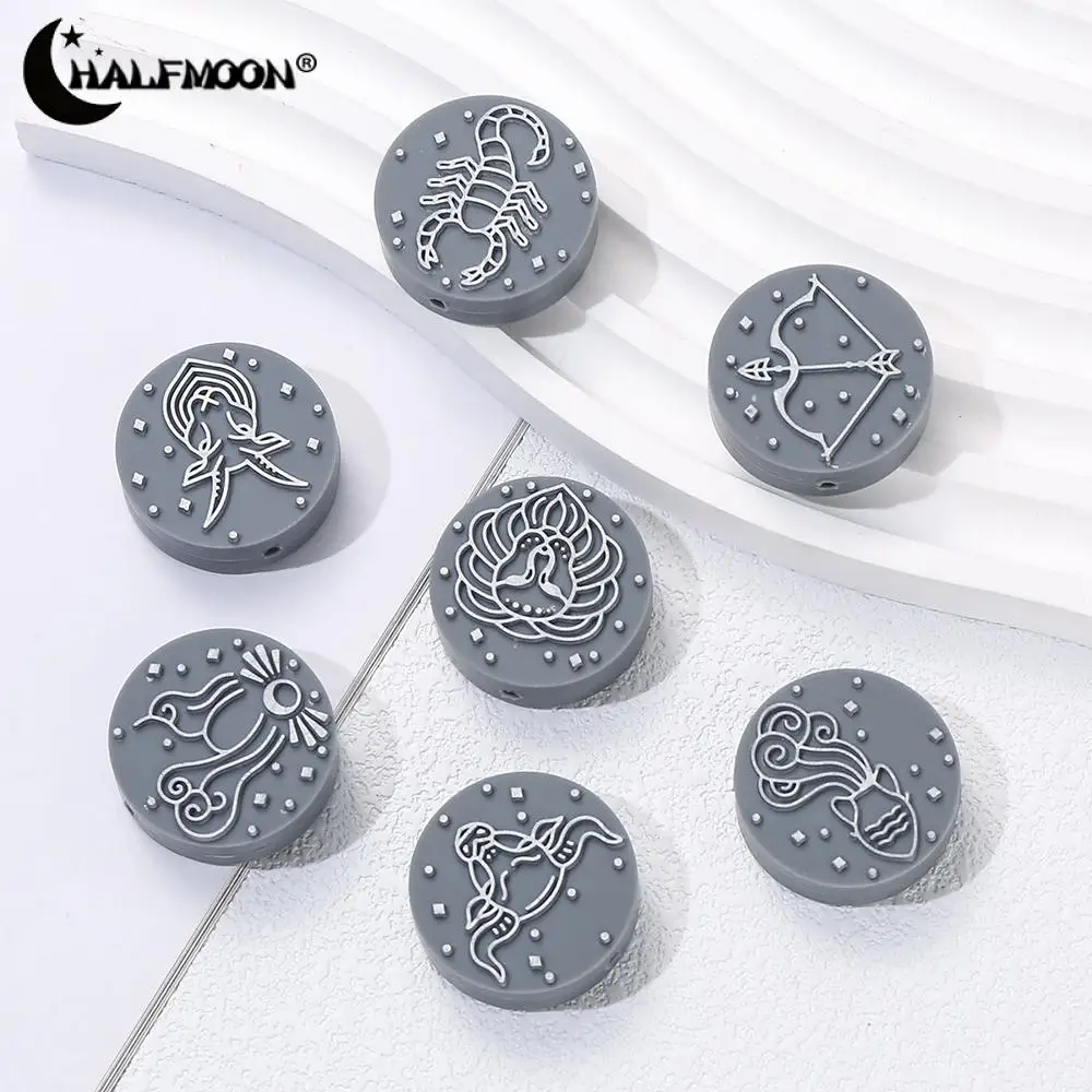 10Pcs New Silicone Beads Round 12 Star Sign Pattern Focal Bead For Jewelry Making DIY Handmade Plastic Pen Bracelet Accessories