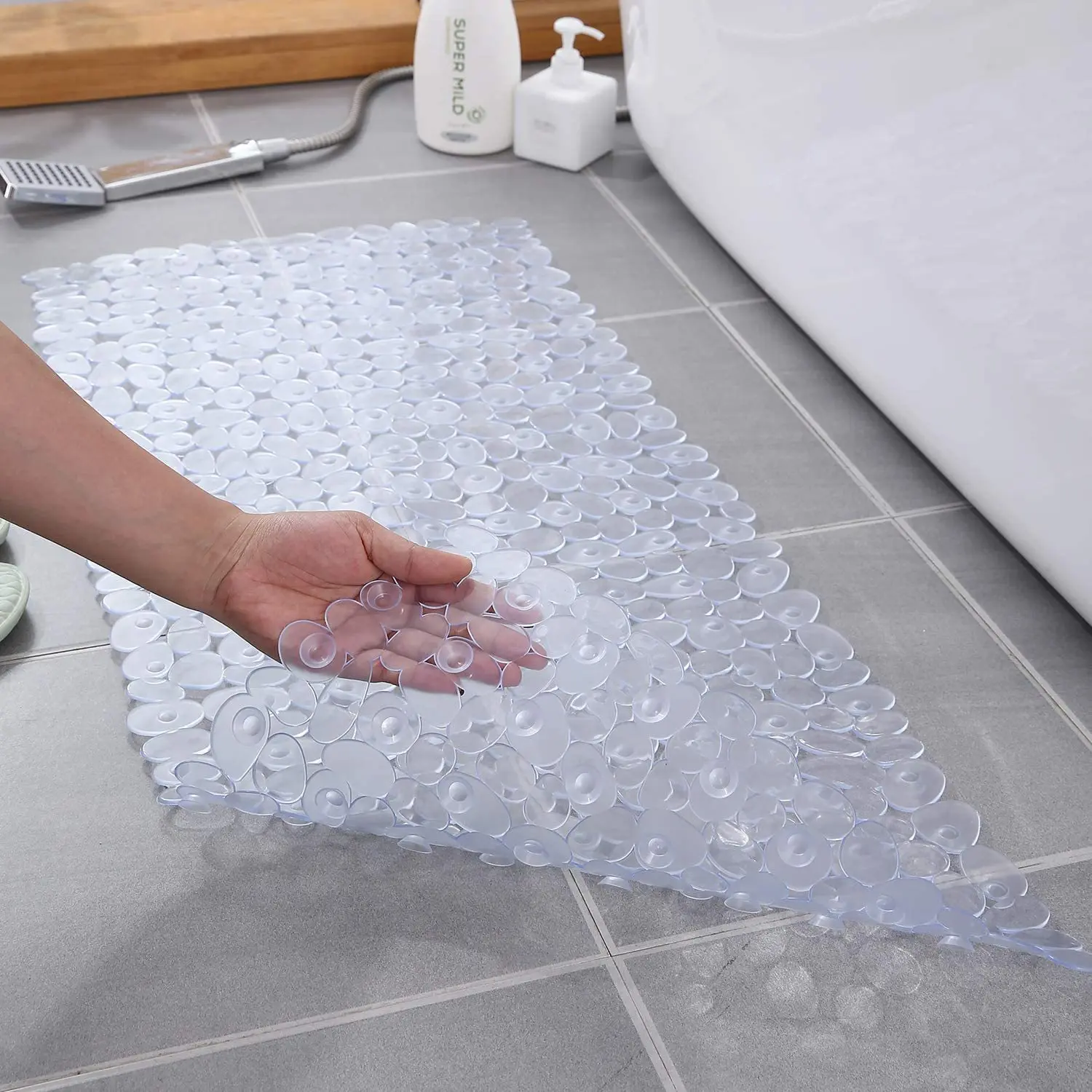 

Extra Large Non-slip PVC Shower Mat for Bathtub 99% Antibacterial Soft PVC Shower Mat Safe for Kids & Elderly