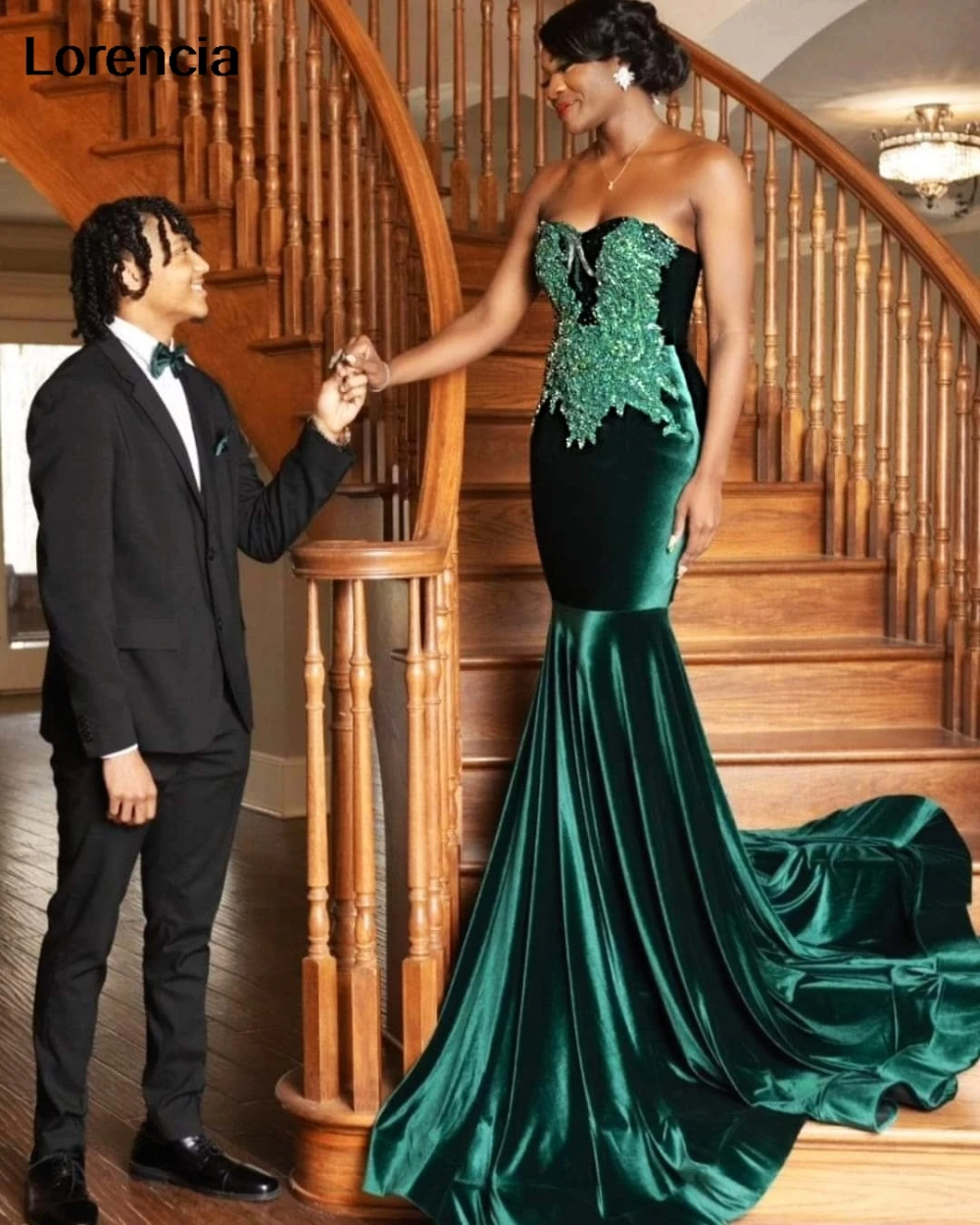 

Блестящее зеленое бархатное африканское женское платье русалки для выпускного вечера по индивидуальному заказу, вечернее платье с кристаллами и бисером, Robe De Sorrie YPD308