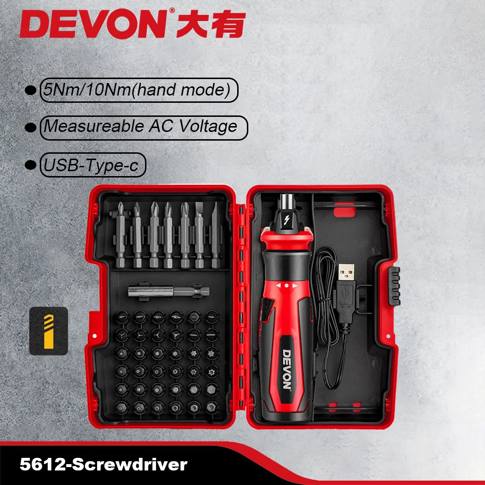 Devon-mini Multifunções Handheld Chave de Fenda Elétrica sem Fio Lithium-ion Recarregável Repair Tool Drill Bits Grupo 5612