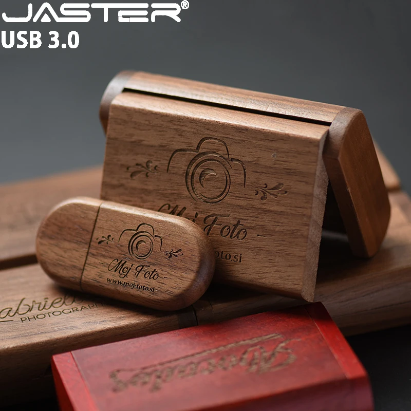 JASTER-High Speed Wood USB Flash Drive, Memory Stick, Pendrive, Logotipo Personalizado Grátis, U Disk, Presentes de Casamento, USB 3.0, 64GB, 32GB, 16GB, 128GB